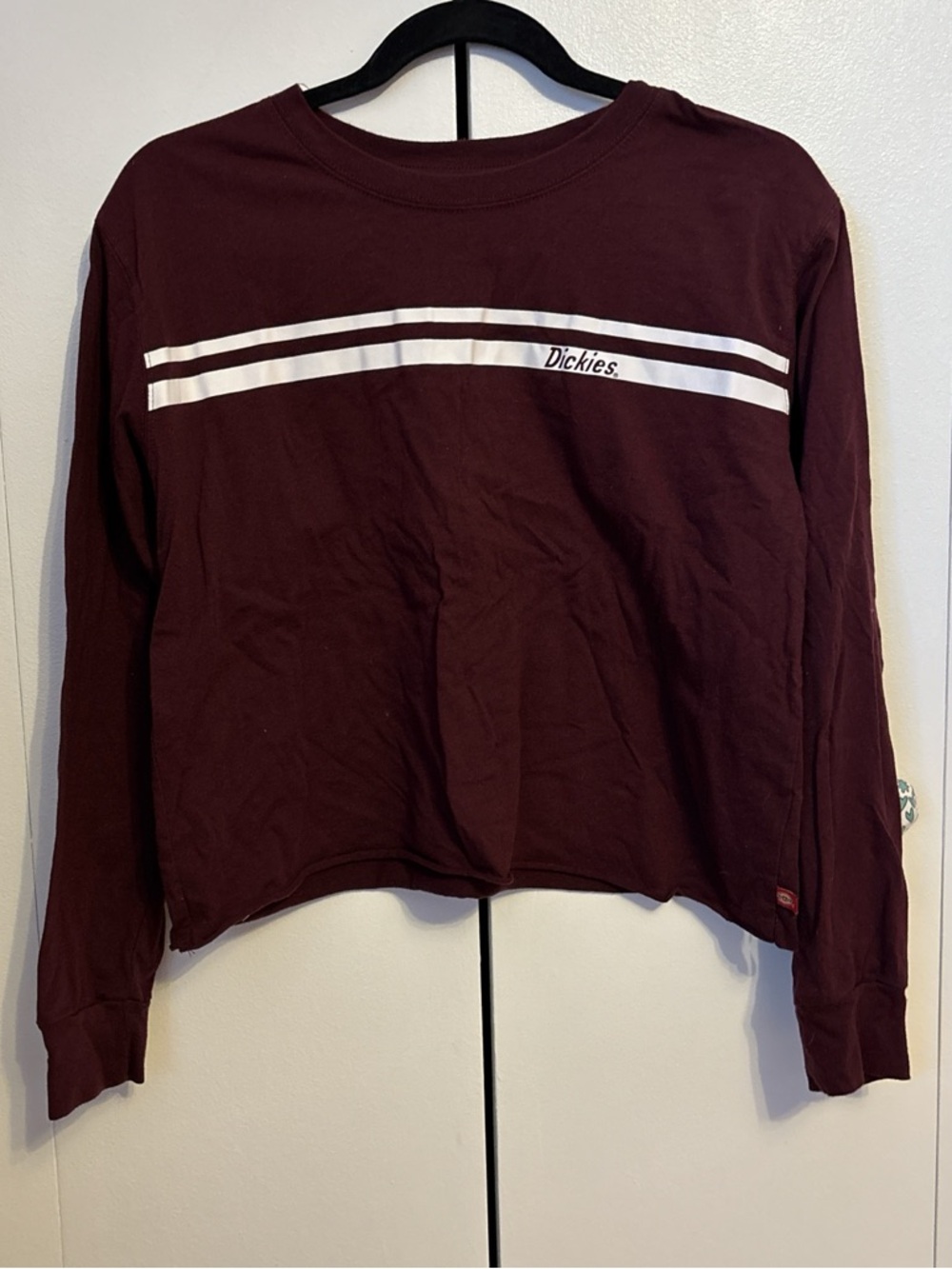 Dickies Maroon Crewneck Cropped Tee with White Logo Print